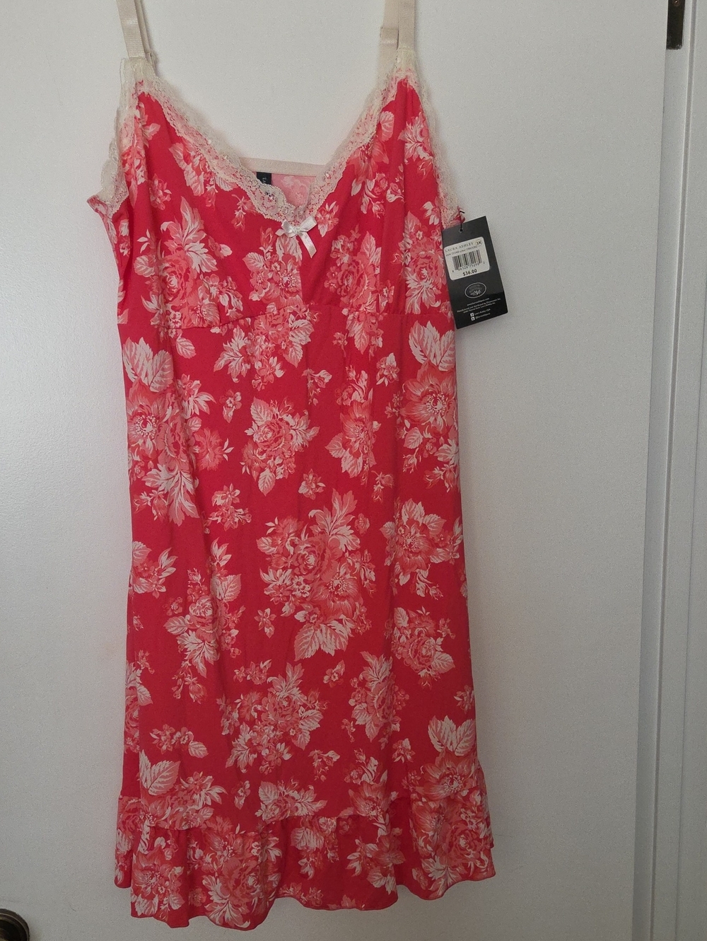 Laura Ashley Coral Pink Floral Lace-Trim Slip Dress
